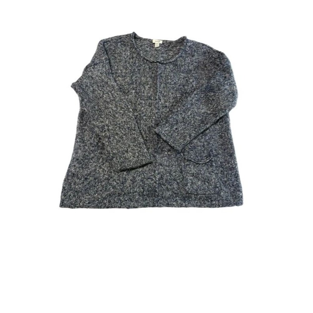 Pure Jill J.Jill Blue Marled Chunky Knit Rolled Neck Pocket Sweater
